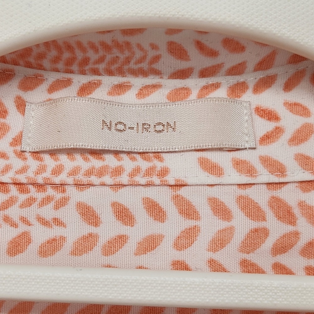 Chicos Non Iron Cotton Button Down Shirt Roll Tab Sleeve Geometric Peach White 3 - Picture 3 of 9